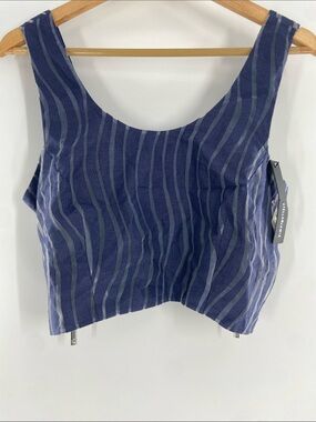 Stella Jamie Blue and Gray Striped Crop Top Size L NWT